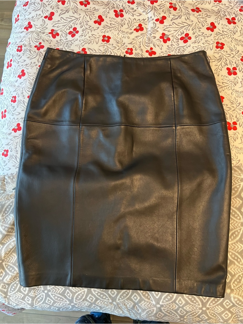 Antonio Melani Black Leather Pencil Skirt (L)